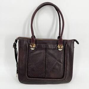 Nordstrom Halogen Satchel Shoulder Bag Womens Chocolate Brown Leather Large Zip